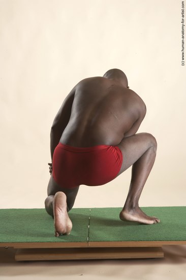 Underwear Man Black Kneeling poses - ALL Average Bald Kneeling poses - on one knee Academic