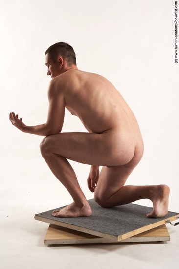 Nude Man White Kneeling poses - ALL Average Short Brown Kneeling poses - on one knee Realistic