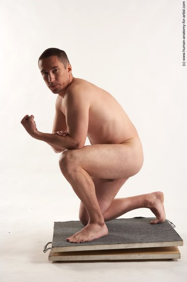 Nude Man White Kneeling poses - ALL Average Short Brown Kneeling poses - on one knee Realistic