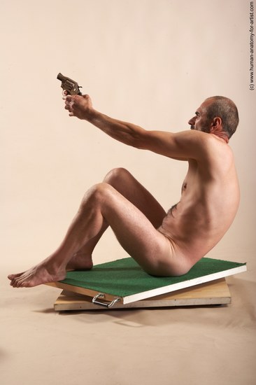 Nude Fighting with gun Man White Perspective distortion Slim Bald Realistic