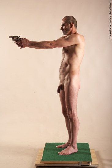 Nude Fighting with gun Man White Standing poses - ALL Slim Bald Standing poses - simple Realistic