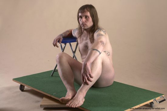 Nude Man White Sitting poses - simple Average Long Brown Sitting poses - ALL Realistic