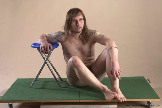 Nude Man White Sitting poses - simple Average Long Brown Sitting poses - ALL Realistic