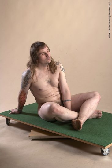 Nude Man White Sitting poses - simple Average Long Brown Sitting poses - ALL Realistic