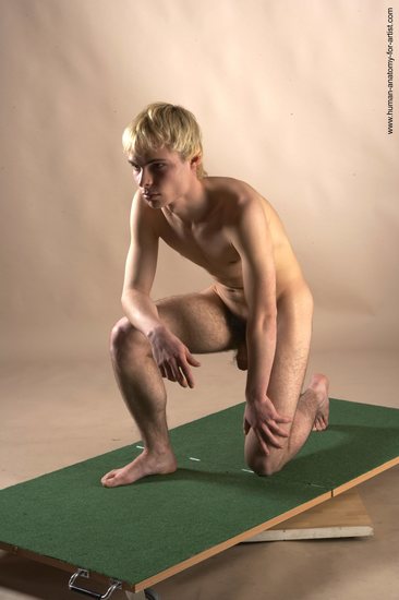 Nude Man White Kneeling poses - ALL Slim Short Blond Kneeling poses - on one knee Realistic