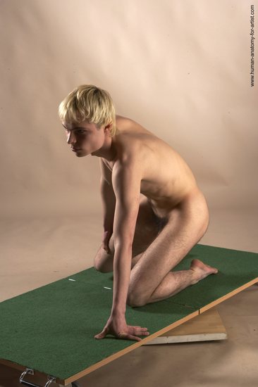 Nude Man White Kneeling poses - ALL Slim Short Blond Kneeling poses - on both knees Realistic