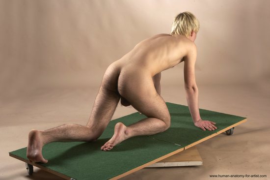 Nude Man White Kneeling poses - ALL Slim Short Blond Kneeling poses - on both knees Realistic