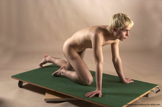 Nude Man White Kneeling poses - ALL Slim Short Blond Kneeling poses - on both knees Realistic