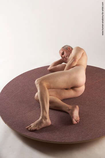 Nude Man White Laying poses - ALL Slim Short Grey Laying poses - on back Realistic