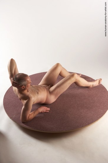 Nude Man White Laying poses - ALL Slim Short Grey Laying poses - on back Realistic