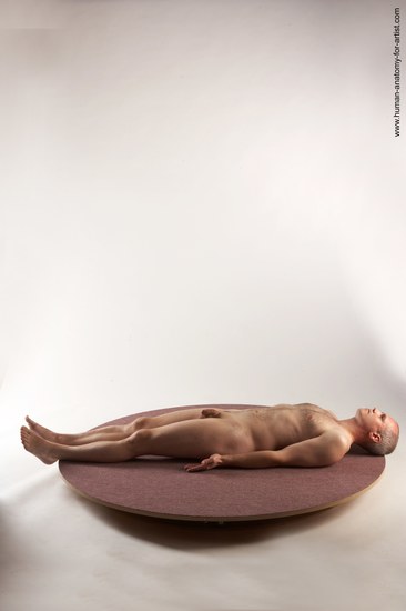 Nude Man White Laying poses - ALL Slim Short Grey Laying poses - on back Realistic