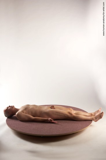 Nude Man White Laying poses - ALL Slim Short Grey Laying poses - on back Realistic