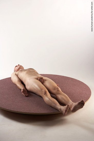 Nude Man White Laying poses - ALL Slim Short Grey Laying poses - on back Realistic