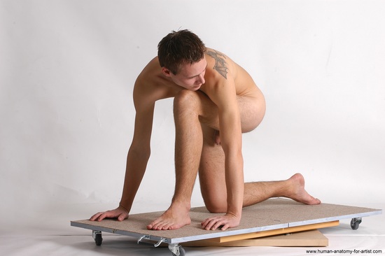 Nude Man White Kneeling poses - ALL Slim Short Brown Kneeling poses - on one knee Realistic