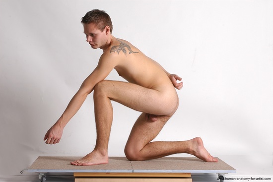 Nude Man White Kneeling poses - ALL Slim Short Brown Kneeling poses - on one knee Realistic