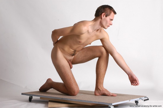 Nude Man White Kneeling poses - ALL Slim Short Brown Kneeling poses - on one knee Realistic