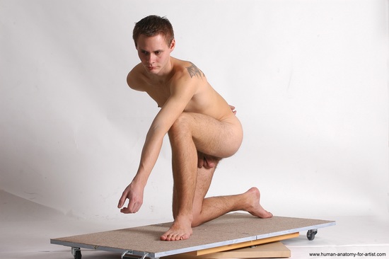 Nude Man White Kneeling poses - ALL Slim Short Brown Kneeling poses - on one knee Realistic