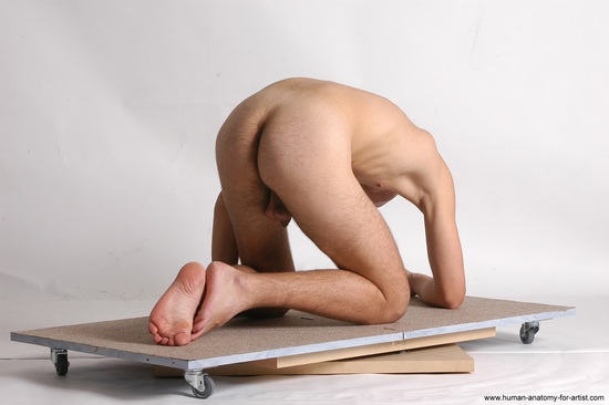 Nude Man White Kneeling poses - ALL Slim Short Brown Kneeling poses - on both knees Realistic