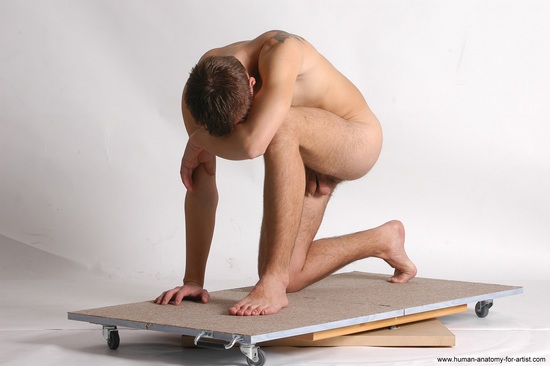 Nude Man White Kneeling poses - ALL Slim Short Brown Kneeling poses - on one knee Realistic