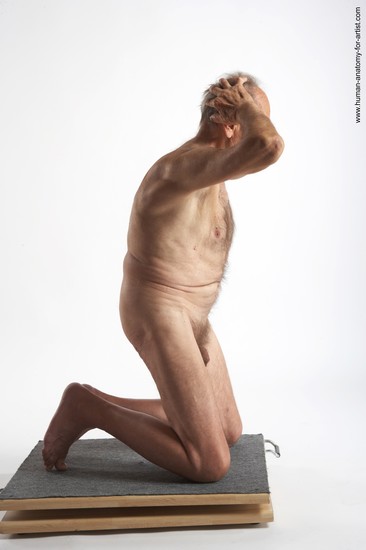 and more Nude Man White Kneeling poses - ALL Slim Bald Grey Kneeling poses - on both knees Realistic