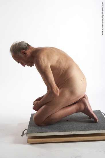 and more Nude Man White Kneeling poses - ALL Slim Bald Grey Kneeling poses - on both knees Realistic