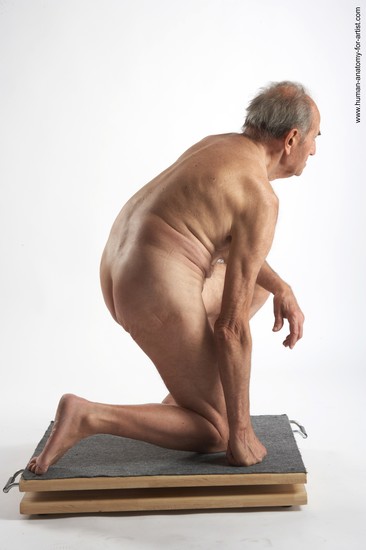 and more Nude Man White Kneeling poses - ALL Slim Bald Grey Kneeling poses - on both knees Realistic