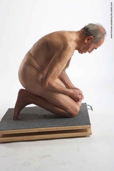 and more Nude Man White Kneeling poses - ALL Slim Bald Grey Kneeling poses - on both knees Realistic