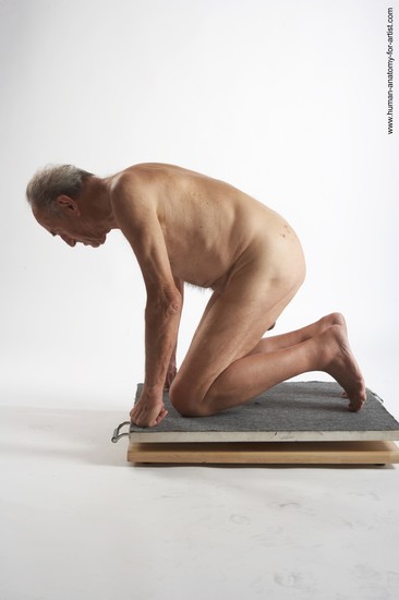 and more Nude Man White Kneeling poses - ALL Slim Bald Grey Kneeling poses - on both knees Realistic