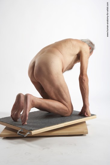 and more Nude Man White Kneeling poses - ALL Slim Bald Grey Kneeling poses - on both knees Realistic