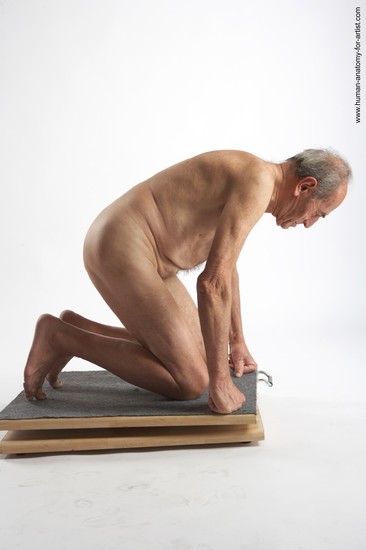 and more Nude Man White Kneeling poses - ALL Slim Bald Grey Kneeling poses - on both knees Realistic