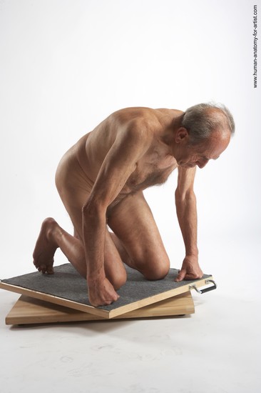 and more Nude Man White Kneeling poses - ALL Slim Bald Grey Kneeling poses - on both knees Realistic