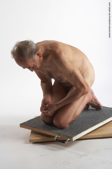 and more Nude Man White Kneeling poses - ALL Slim Bald Grey Kneeling poses - on both knees Realistic