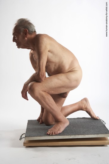 and more Nude Man White Kneeling poses - ALL Slim Bald Grey Kneeling poses - on both knees Realistic