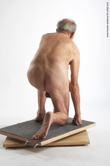 and more Nude Man White Kneeling poses - ALL Slim Bald Grey Kneeling poses - on both knees Realistic