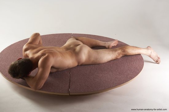 Nude Man White Laying poses - ALL Slim Short Brown Laying poses - on stomach Realistic