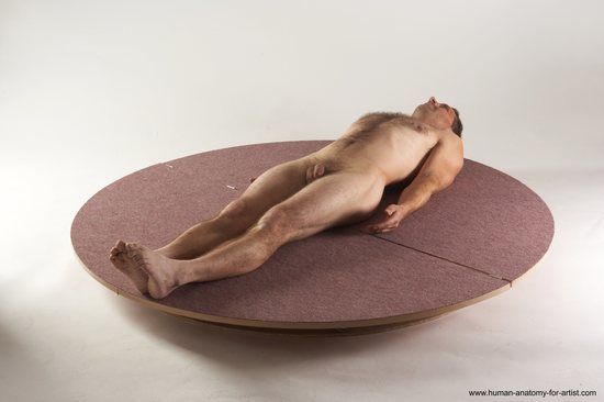 Nude Man White Laying poses - ALL Slim Short Brown Laying poses - on back Realistic