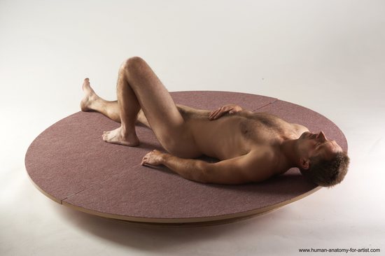 Nude Man White Laying poses - ALL Slim Short Brown Laying poses - on back Realistic