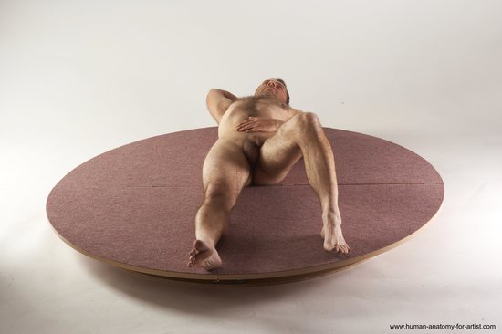 Nude Man White Laying poses - ALL Slim Short Brown Laying poses - on back Realistic