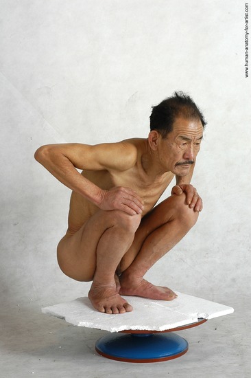 and more Nude Man Asian Standing poses - ALL Slim Short Standing poses - knee-bend Black Realistic