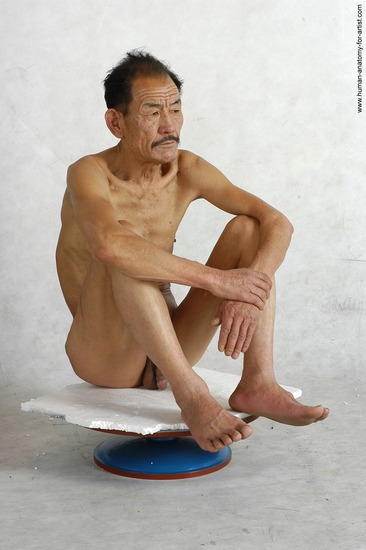 and more Nude Man Asian Kneeling poses - ALL Slim Short Kneeling poses - on both knees Black Realistic