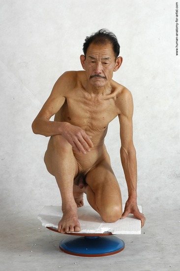 and more Nude Man Asian Kneeling poses - ALL Slim Short Black Realistic