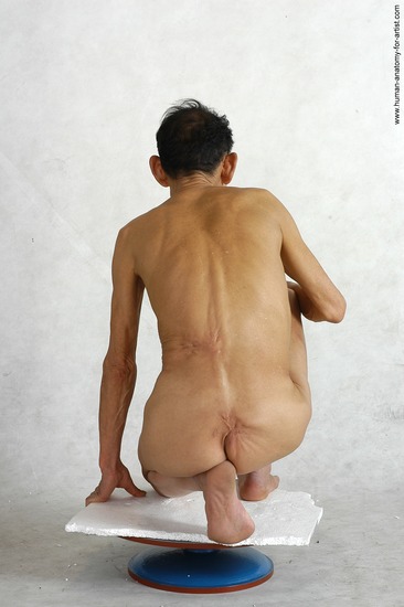 and more Nude Man Asian Kneeling poses - ALL Slim Short Black Realistic