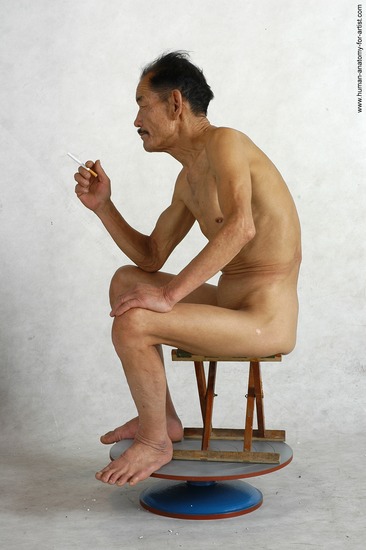 and more Nude Man Asian Kneeling poses - ALL Slim Short Kneeling poses - on both knees Black Realistic