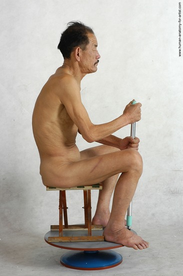 and more Nude Man Asian Kneeling poses - ALL Slim Short Kneeling poses - on both knees Black Realistic