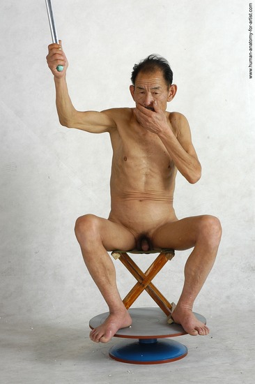 and more Nude Man Asian Kneeling poses - ALL Slim Short Kneeling poses - on both knees Black Realistic