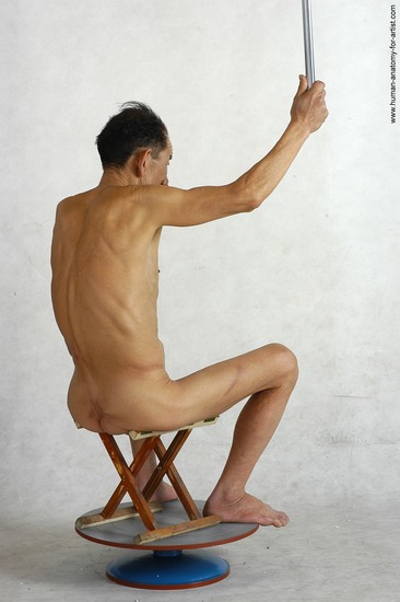 and more Nude Man Asian Kneeling poses - ALL Slim Short Kneeling poses - on both knees Black Realistic