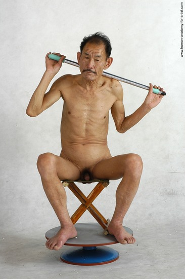 and more Nude Man Asian Kneeling poses - ALL Slim Short Kneeling poses - on both knees Black Realistic