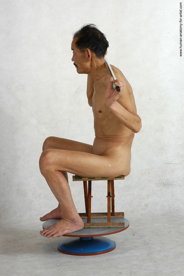 and more Nude Man Asian Kneeling poses - ALL Slim Short Kneeling poses - on both knees Black Realistic