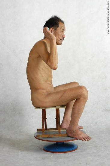 and more Nude Man Asian Kneeling poses - ALL Slim Short Kneeling poses - on both knees Black Realistic