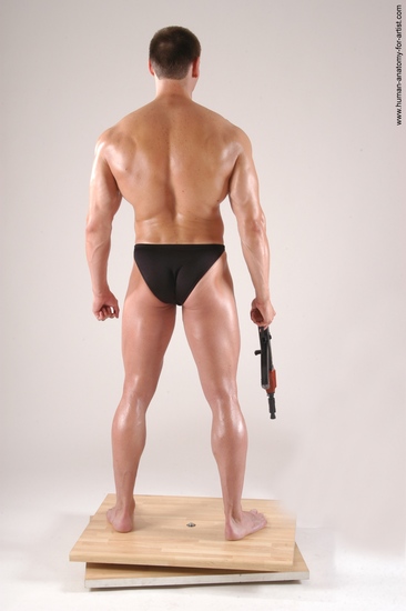 Swimsuit Fighting with submachine gun Man White Standing poses - ALL Muscular Short Brown Standing poses - simple Academic